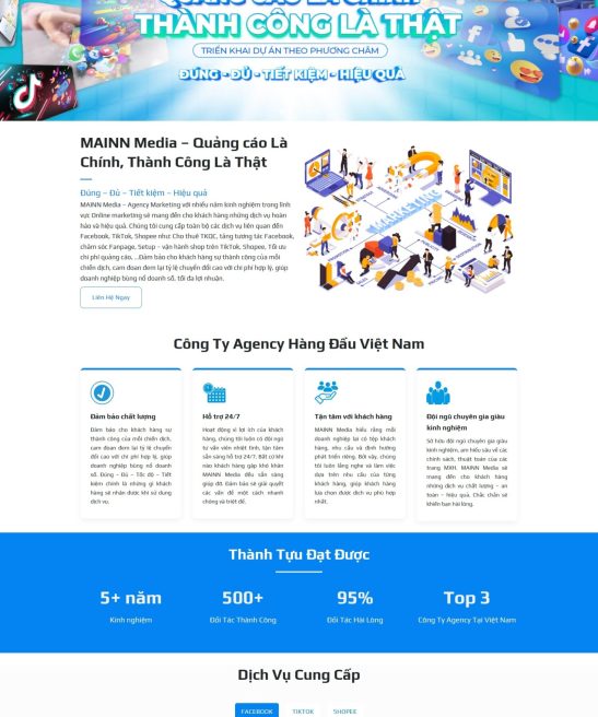 Thiết kế website dịch vụ chạy quảng cáo Facebook, Tik Tok, Shopee