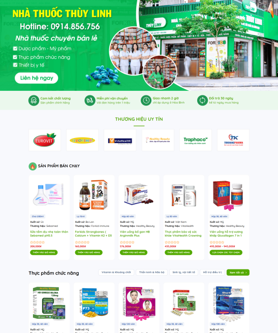 Mẫu website bán dược phẩm, thực phẩm chức năng