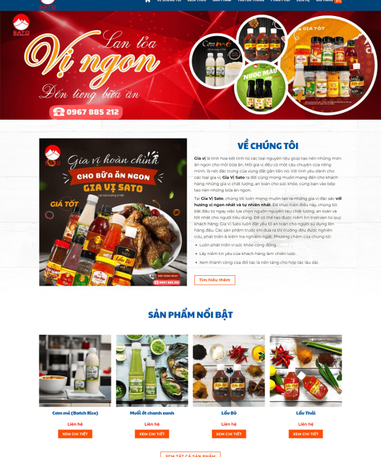 Thiết kế giao diện website gia vị Sato trình bày đẹp