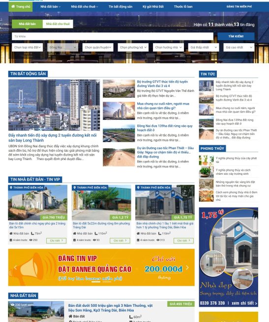Giao diện website mua bán, cho thuê bất động sản