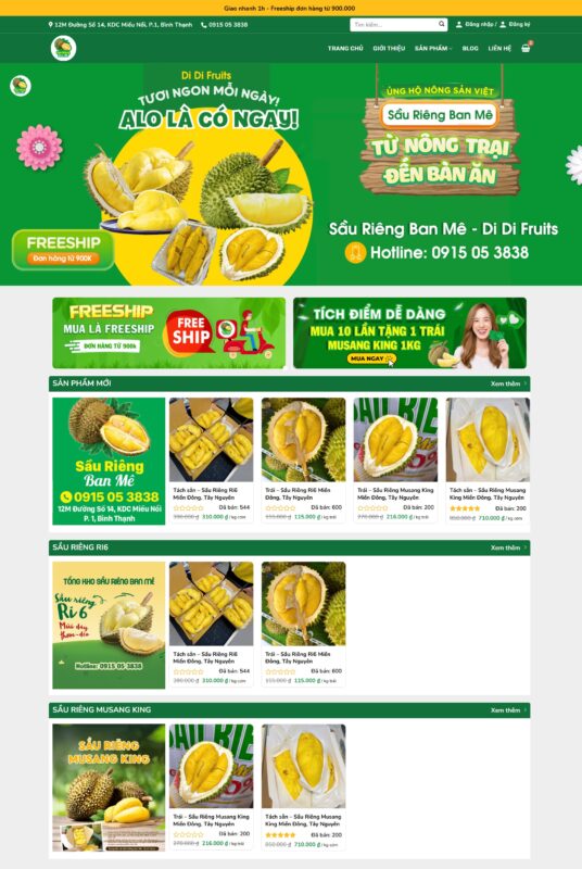 Mẫu giao diện website bán hoa quả sạch