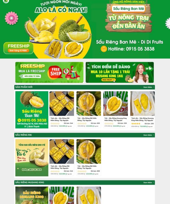 Mẫu giao diện website bán hoa quả sạch