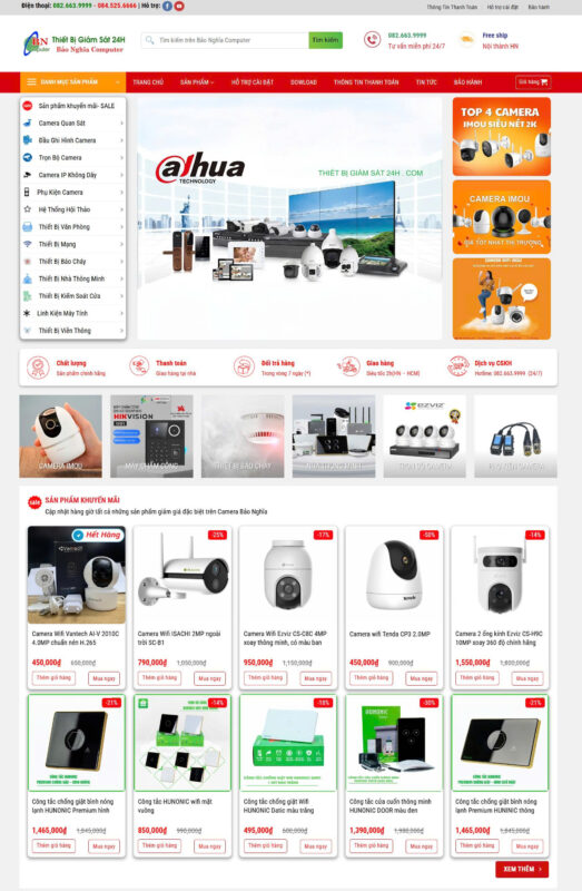 Giao diện website bán camera, thiết bị giám sát