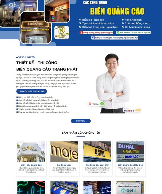 Giao diện website thiết kế, thi công biển hiệu quảng cáo