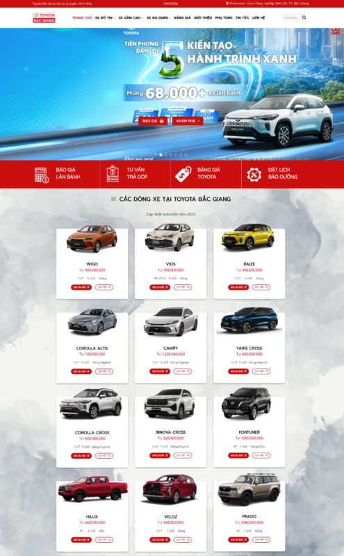 Mẫu website bán ô Tô Toyota