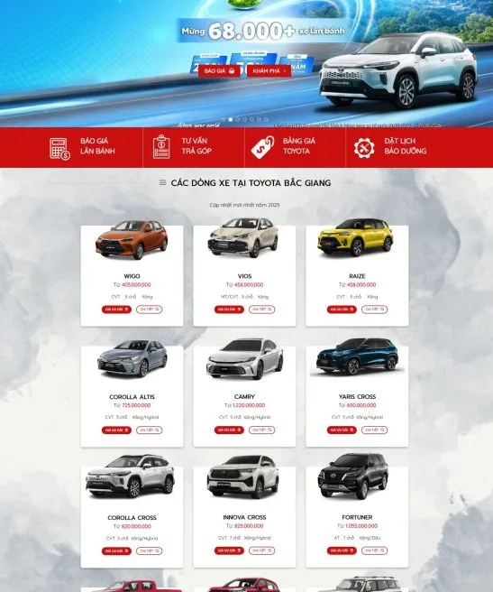 Mẫu website bán ô Tô Toyota